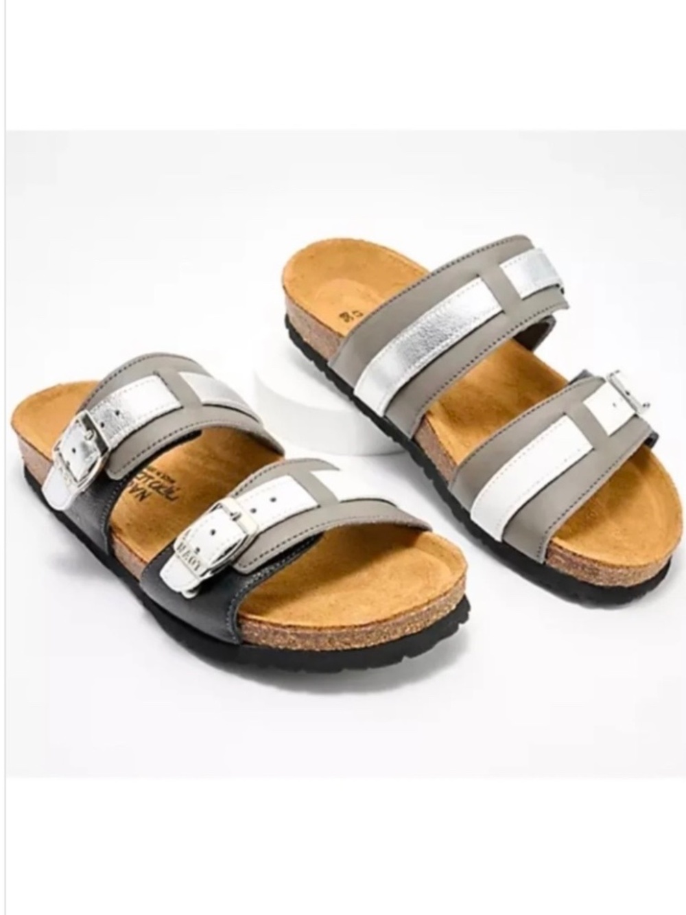 Naot Santa Cruz Leather Double Strap Comfort Sandals Black/Gray/Silver SZ 40 EU